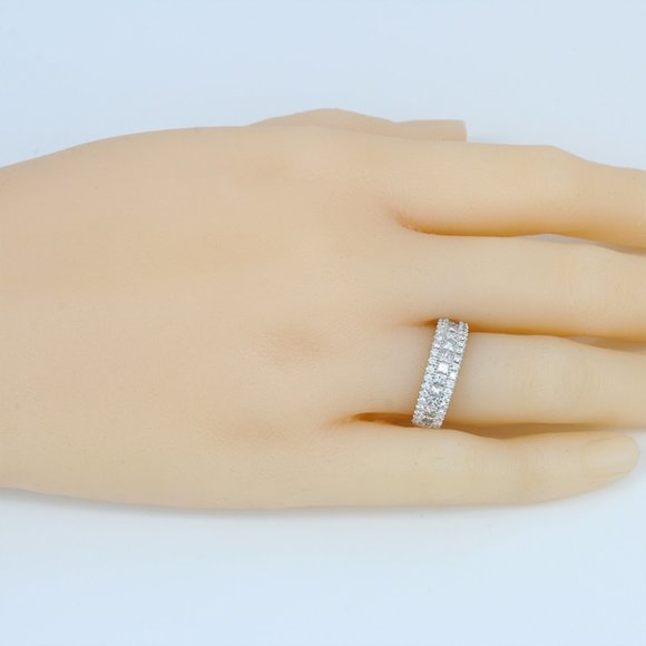 18k White Gold Princess & Round Diamond Bridal Anniversary Wedding Ring Band - Picture 7 of 7